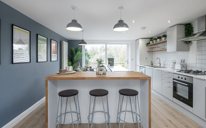Modern kitchen interior captured by UK property photographer, North Wales. Bright, spacious design with stylish features.