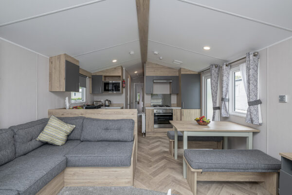 Modern mobile home interior by UK property photographer, North Wales photographer showcasing stylish design and decor.