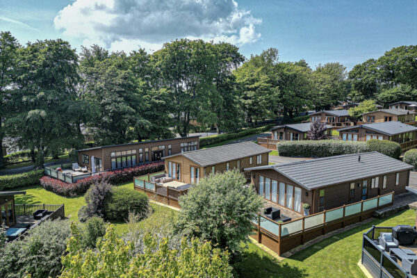 Aerial view of a serene property, lush greenery, taken by UK property photographer in North Wales.